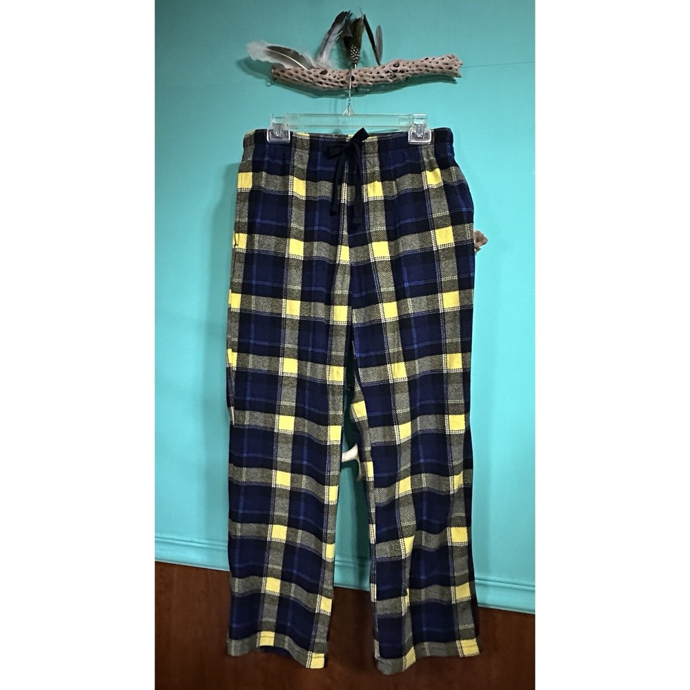 Croft & Barrow Fleece Lounge‎ Pajama Pants Size S Men's Plaid Navy Blue & Yellow